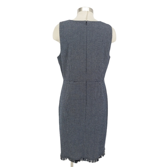 Ann Taylor LOFT Sheath Dress Blue Tweed Fringe Sleeveless Knee Length - Picture 5 of 8